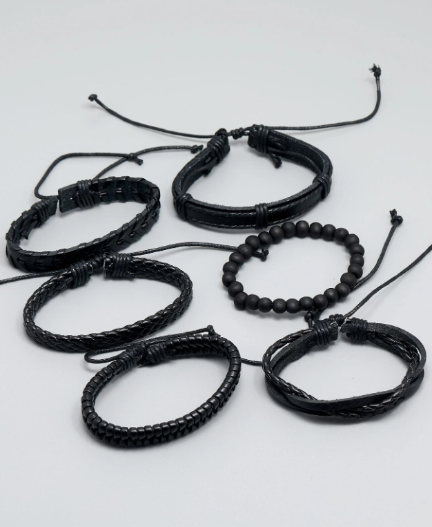 6pcs Men's Simple PU Leather Bracelet