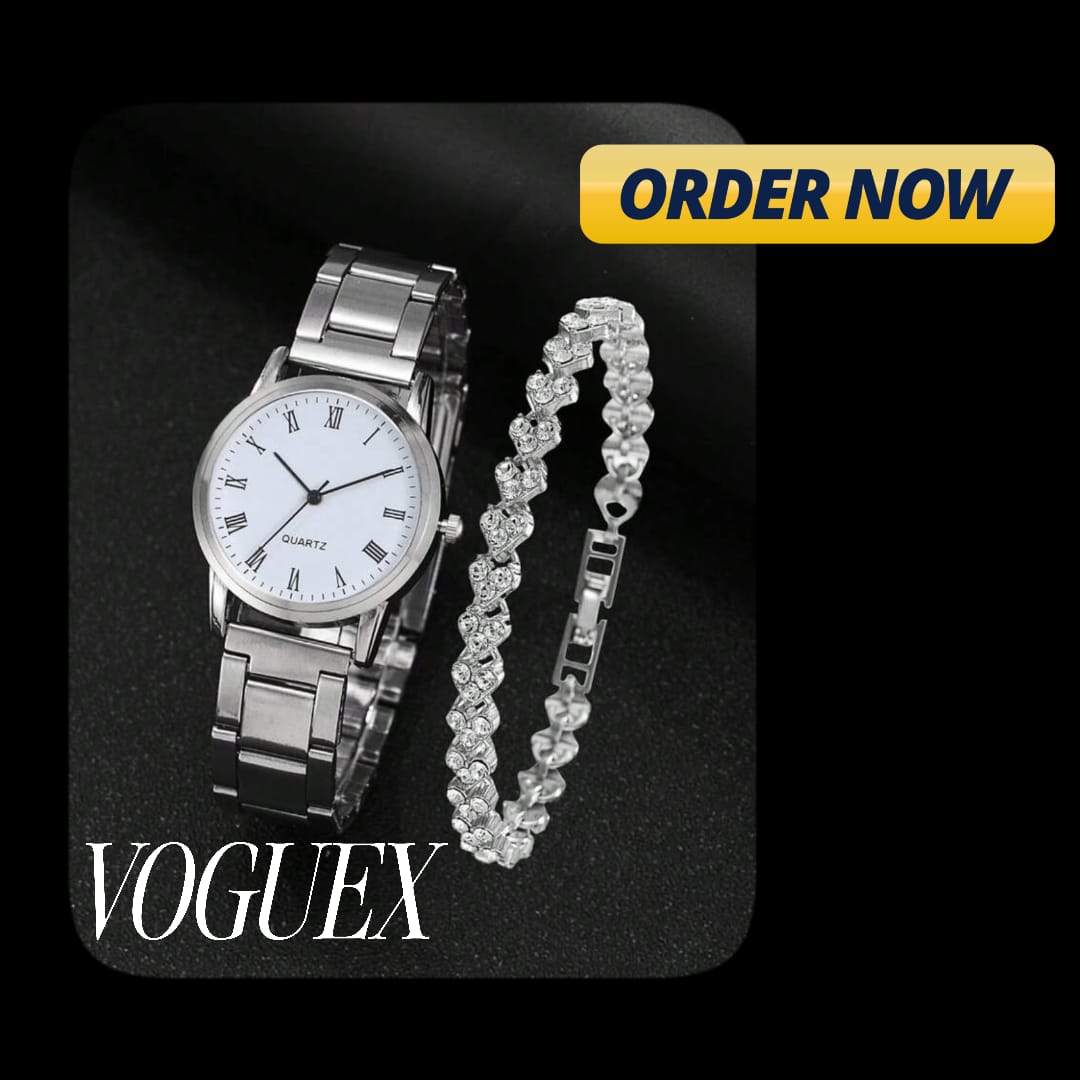 Women's Watch And Rhinestone Bracelet Jewelry Combo