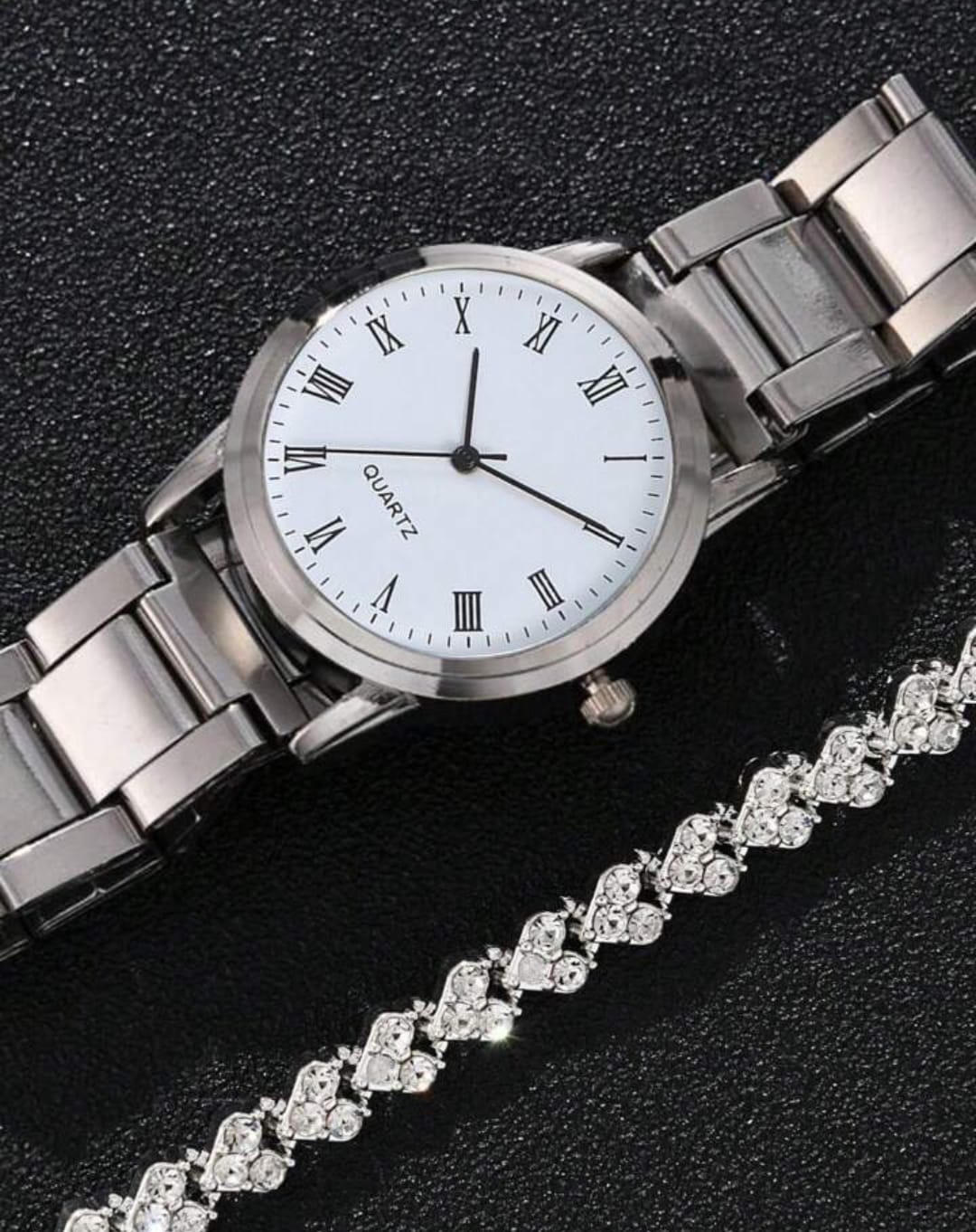 Women's Watch And Rhinestone Bracelet Jewelry Combo