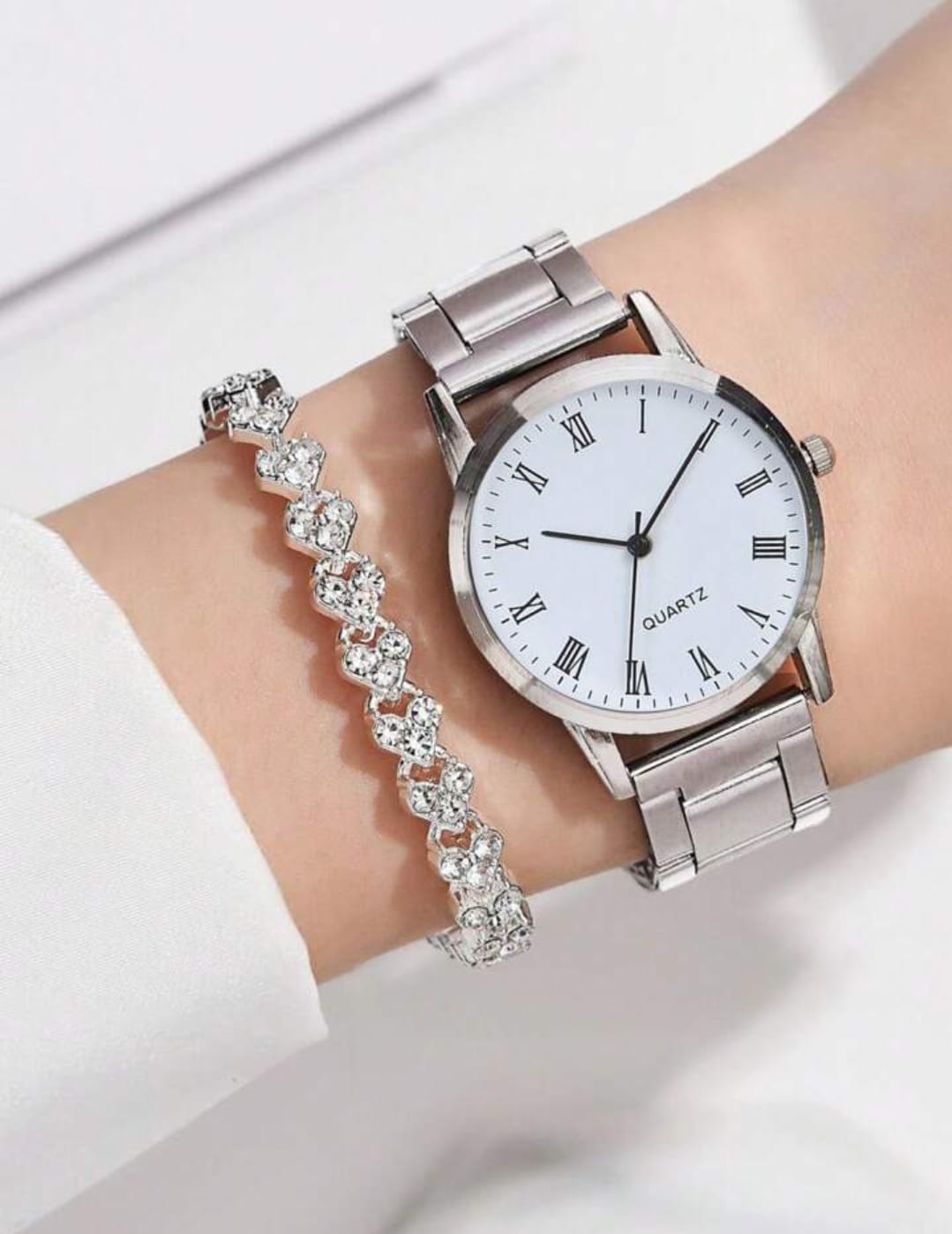 Women's Watch And Rhinestone Bracelet Jewelry Combo